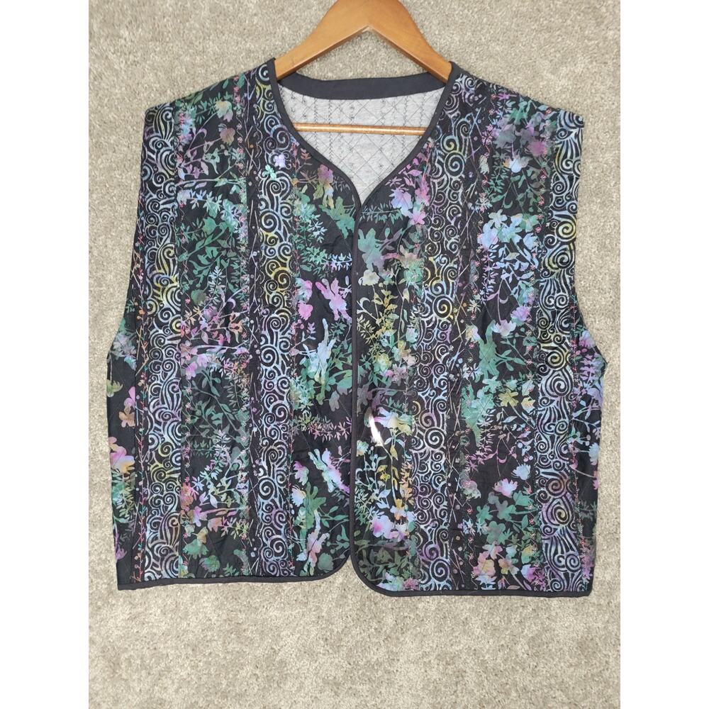 Handmade Rainbow Floral Plus Size Cottagecore Open Front Quilted Vest